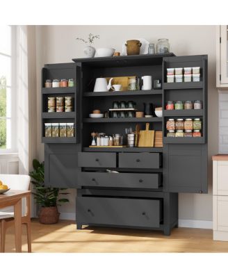 72" Farmhouse Kitchen Pantry Cabinet with Drawers and Shelves