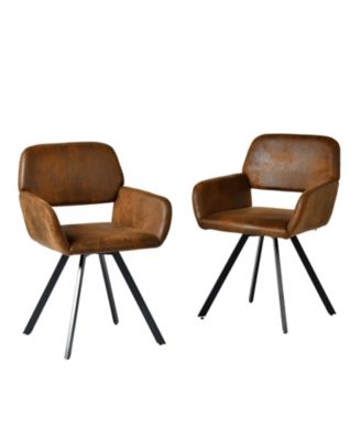 Set of 2 Faux Suede Steel Dining Arm Chairs