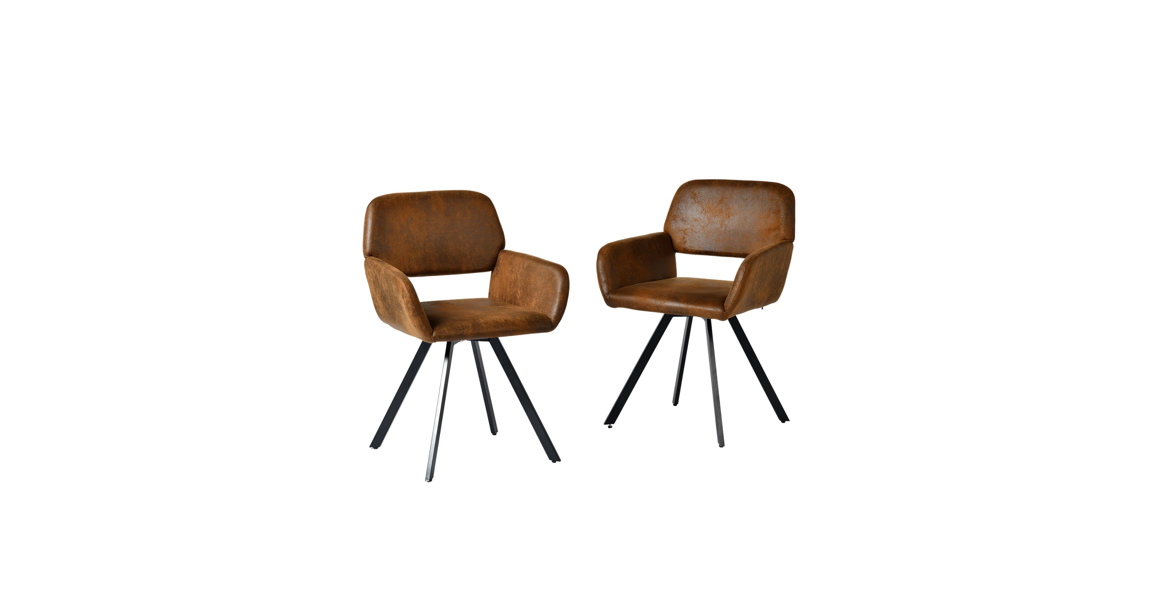 HomeRoots Set of 2 Faux Suede Steel Dining Arm Chairs