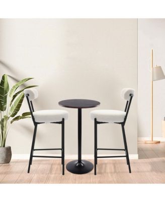Leather Bar Stools Set of 2, 27-Inch Upholstered Counter Height Chairs with Backrest, Metal Legs and Footrest for Kitchen Island