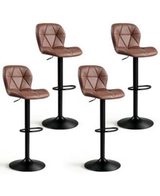 4 Pieces Upholstered Swivel Bar Stools with Adjustable Height Curved Backs Footrests