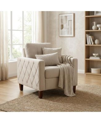 Button Tufted Piped Trim Upholstered Sofa Chair