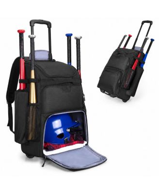 Rolling Wheeled Baseball Softball Equipment Bag With Bat Holders Large Storage