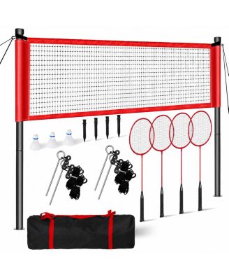 Portable Badminton Set Heavy Duty Outdoor Net 4 Rackets 3 Shuttlecocks Boundary Line Family Games