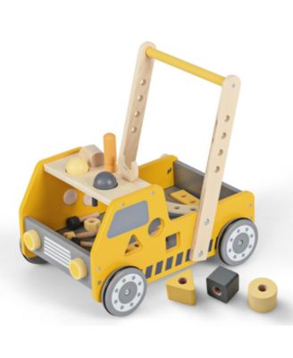 2-in-1 Wooden Push Toy Featuring Kids Tool Bench Storage Walker