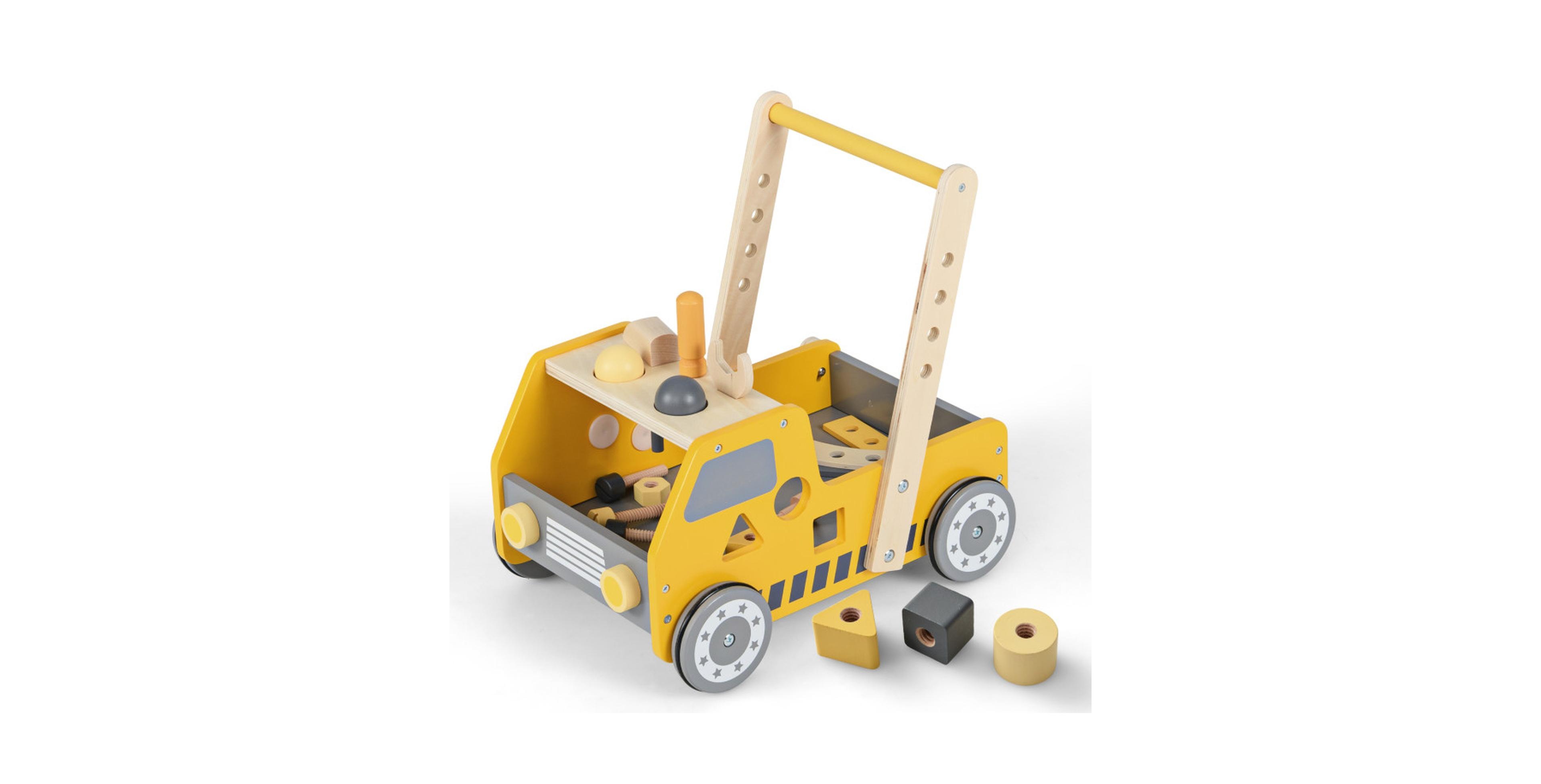 Gouun 2-in-1 Wooden Push Toy Featuring Kids Tool Bench Storage Walker