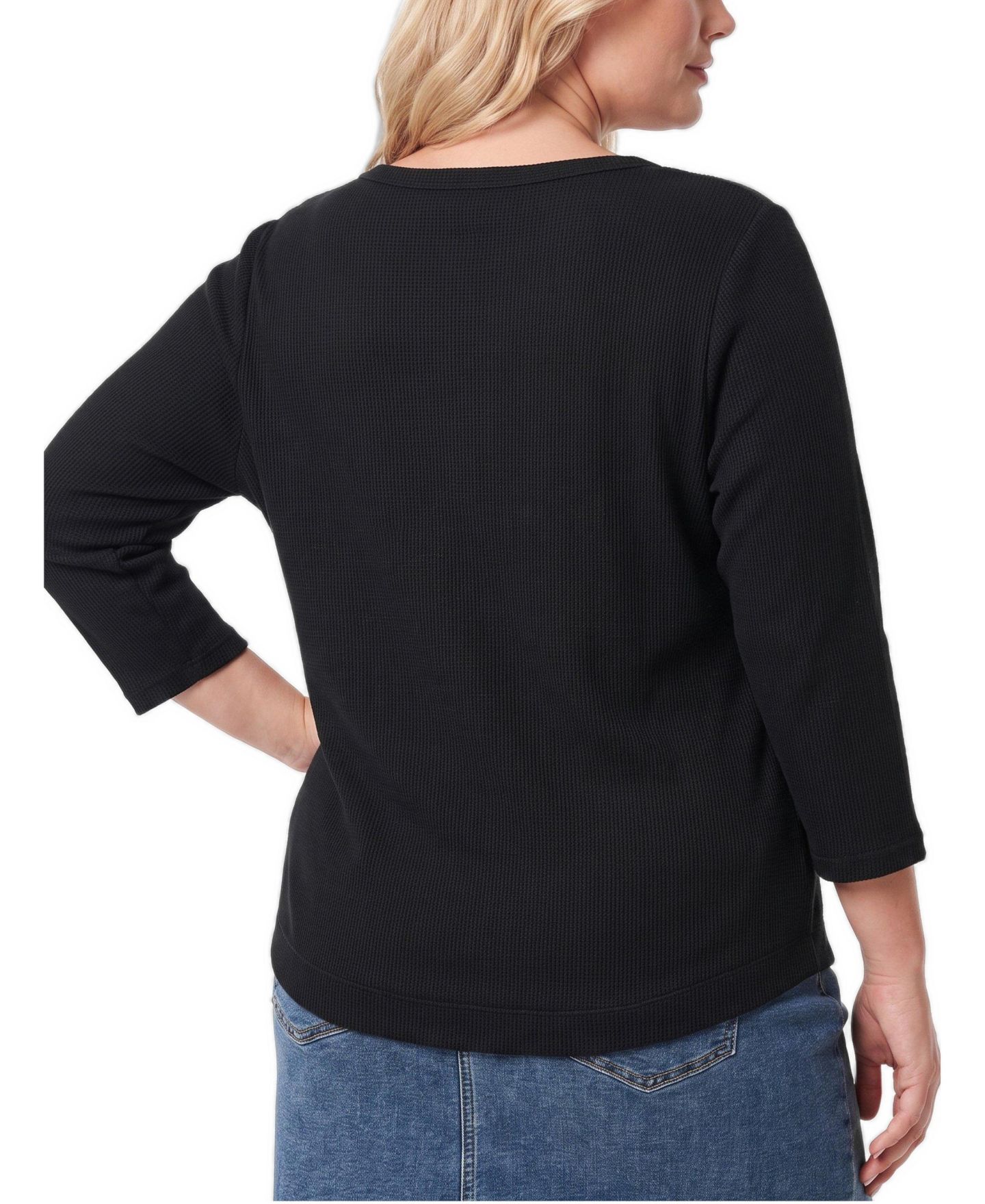 Женский топ Torrid Plus Size Thermal V-Neck 3/4-Sleeve Henley, цвет: Глубокий чёрный — фото 4