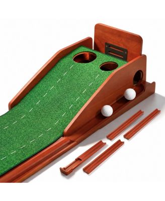 Indoor Golf Putting Mat 3 Adjustable Slopes Automatic Ball Return Distance Markers