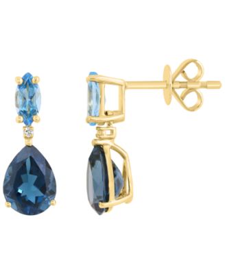 Diamond Accent and Blue and London Blue Topaz Earrings (0.01 ct. t.w. and 3-3/8 ct. t.w.) in 14k Yellow Gold