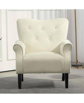 Mid-Century Modern Wingback Accent Chair with Wood Legs