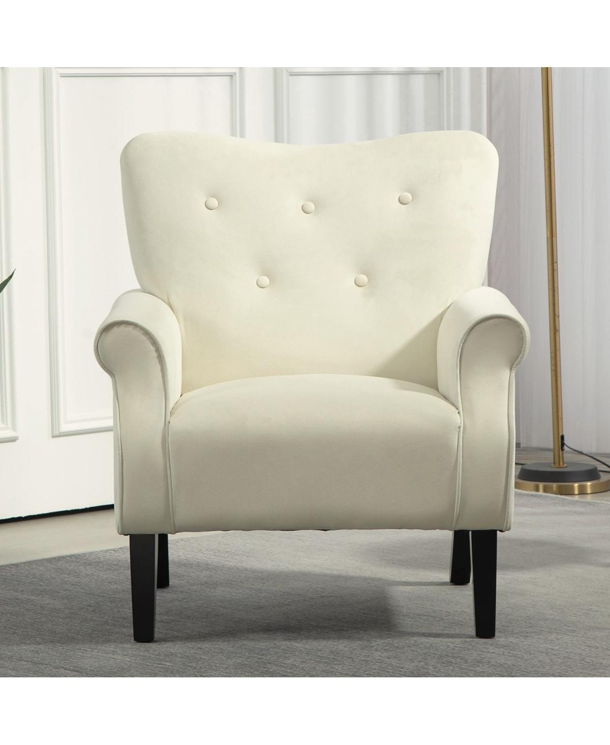 Streamdale Furniture Mid-Century Modern Wingback Accent Chair with Wood Legs - Ivory