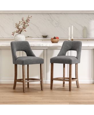 Set of 2 Upholstered Counter Height Bar Stools with Wood Legs