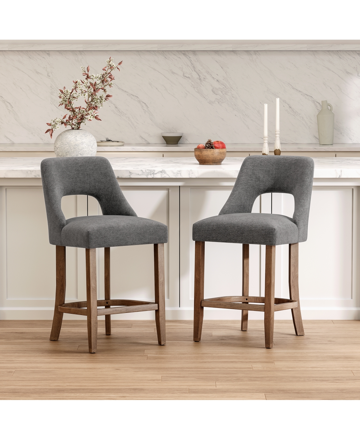Streamdale Furniture Set of 2 Upholstered Counter Height Bar Stools with Wood Legs