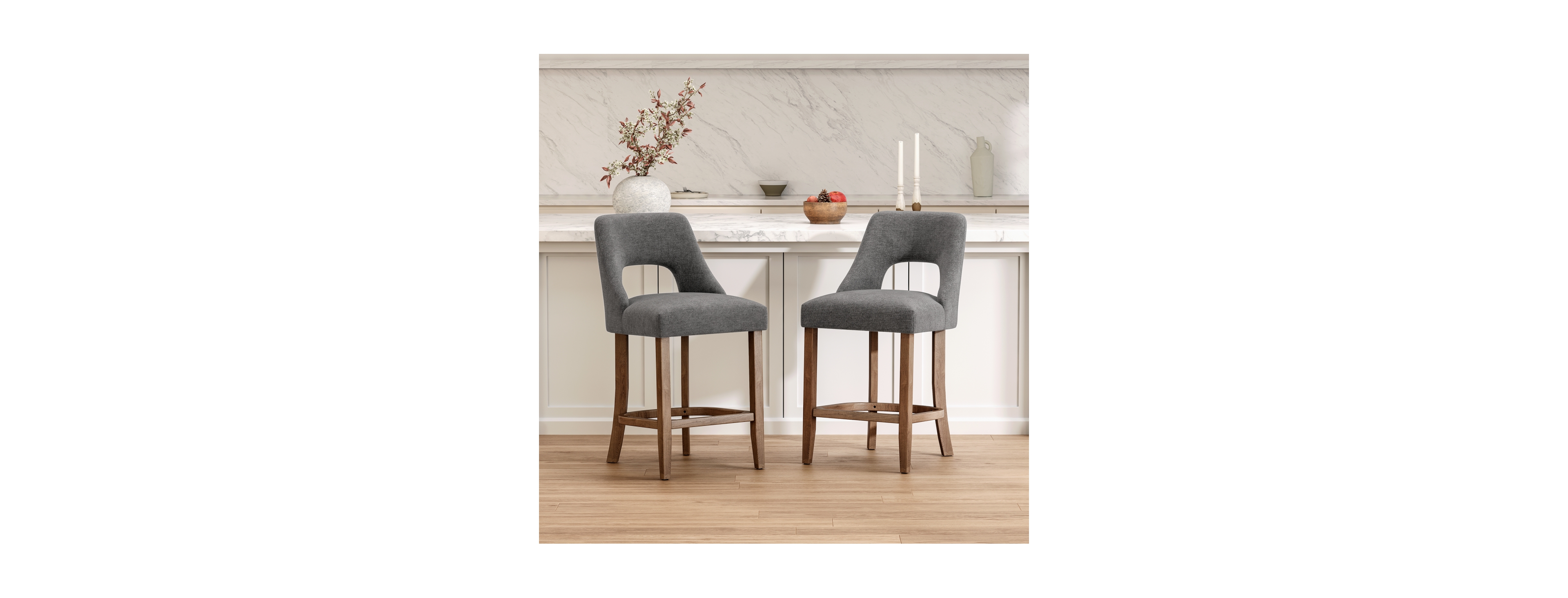 Streamdale Furniture Set of 2 Upholstered Counter Height Bar Stools with Wood Legs