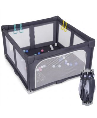 Baby Foldable Play Gym and Playpen Set with 5 Sensory Toys