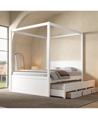 Full Size Canopy Platform Bed with Trundle and 3 Drawers