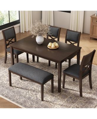 6-Piece Dining Table Set with 4 Chairs and Bench