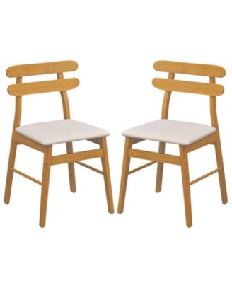 Set of 2 Upholstered Dining Chairs with Padded Seats and Solid Wood Legs