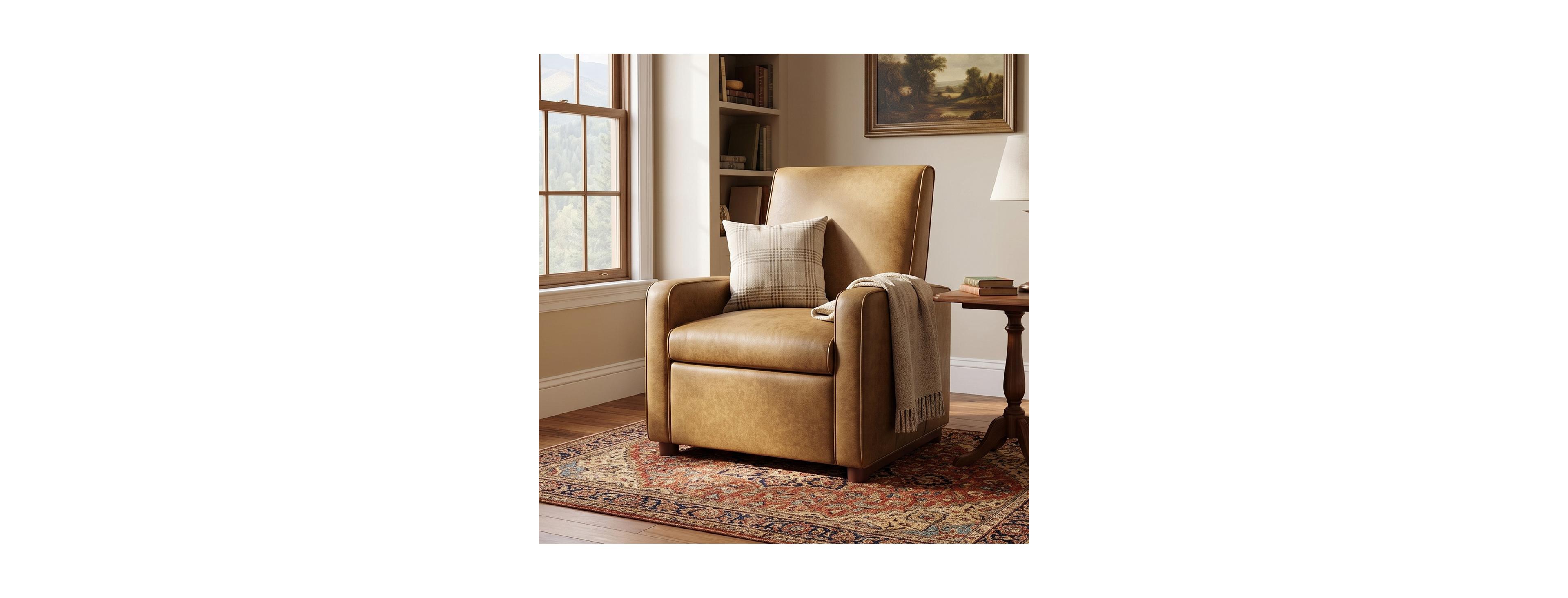 Streamdale Furniture Manual Pu Leather Recliner Chair with Walnut Legs