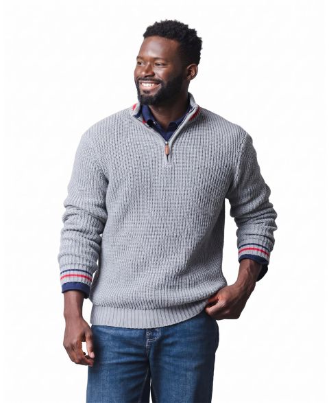 Мужской свитер Hope & Henry Mock-Neck Half-Zip Rib-Knit Cotton, цвет: Тёмный серый меланжевый