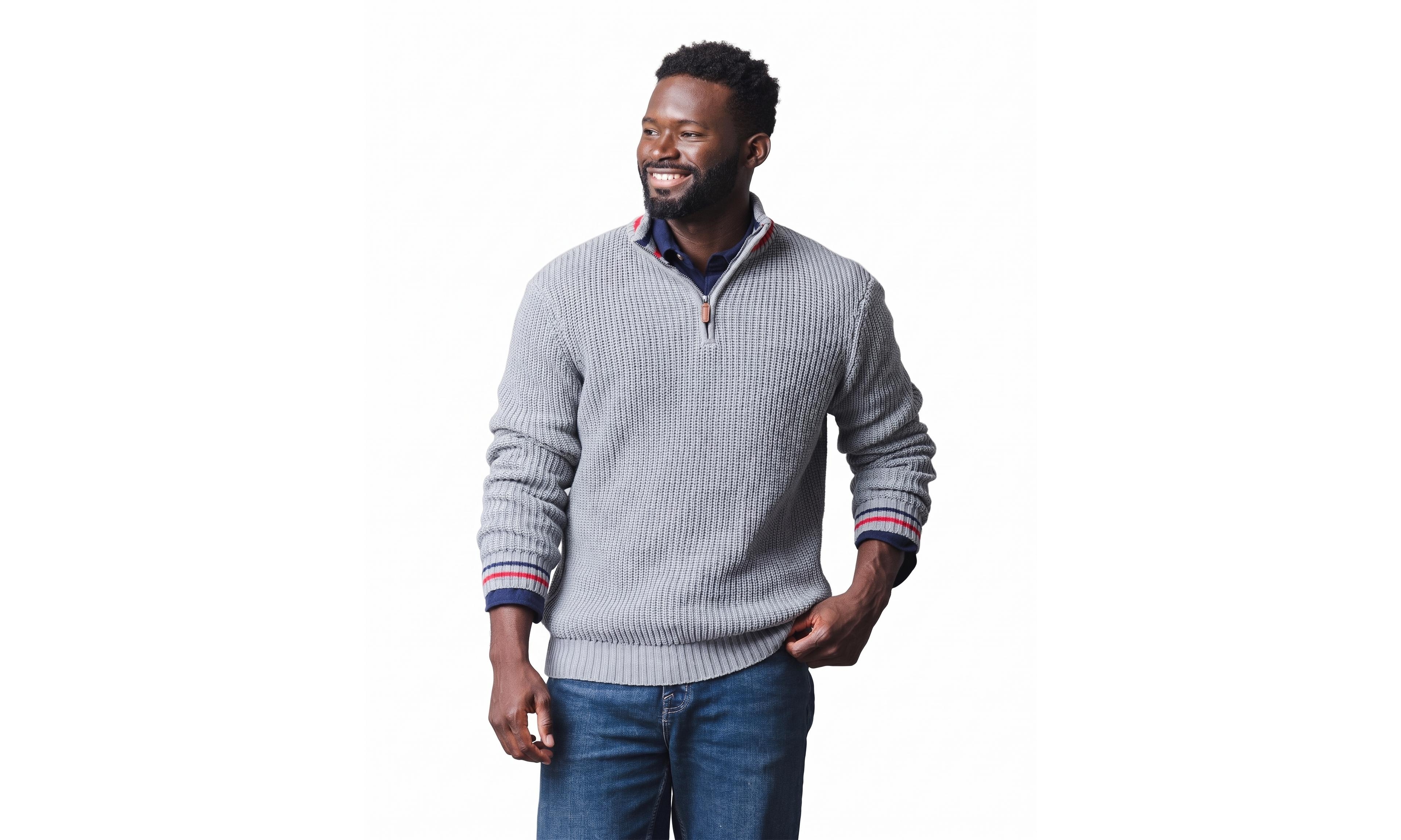 Hope & Henry Men's Mock-Neck Half-Zip Rib-Knit Cotton Sweater