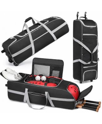Large Rolling Baseball Catchers Gear Bag With Wheels Softball Separate Shoe Compartment Fence Hook