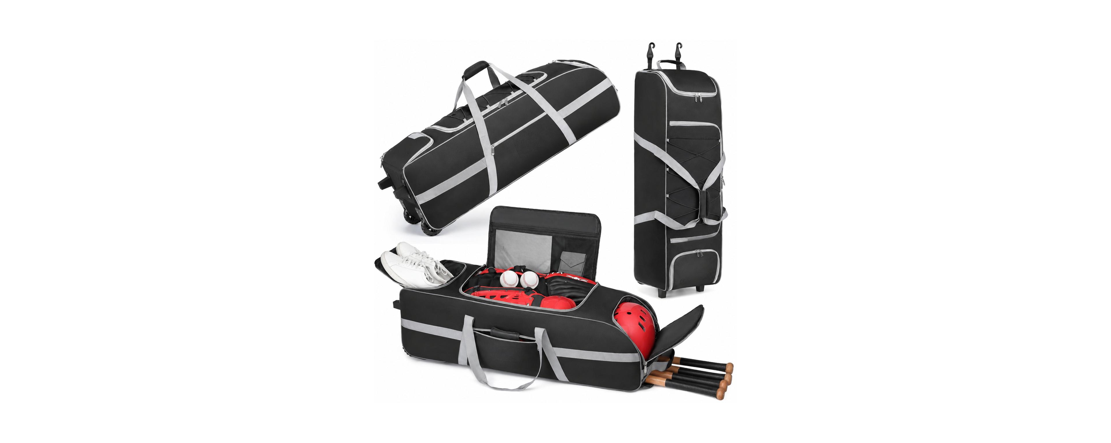 Peneyon Large Rolling Baseball Catchers Gear Bag With Wheels Softball Separate Shoe Compartment Fence Hook
