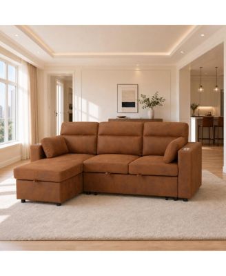 82.5" L-Shaped Pull-Out Sectional Sofa Bed with Storage Chaise