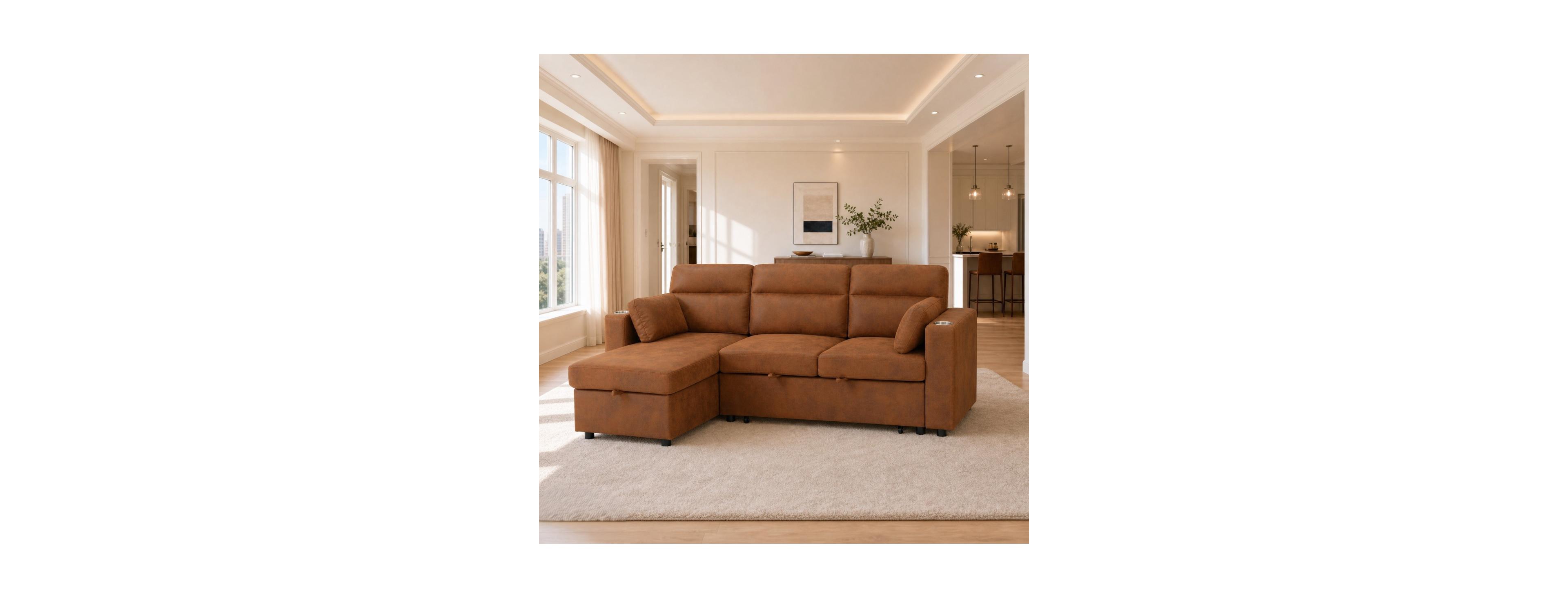 Streamdale Furniture 82.5" L-Shaped Pull-Out Sectional Sofa Bed with Storage Chaise