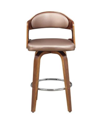 Mid-Century Wood and Faux Leather 27" Swivel Counter Stool