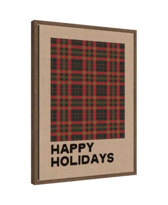 Holiday Plaid Neutral Linen by Kikiandnim Framed Canvas Wall Art Print