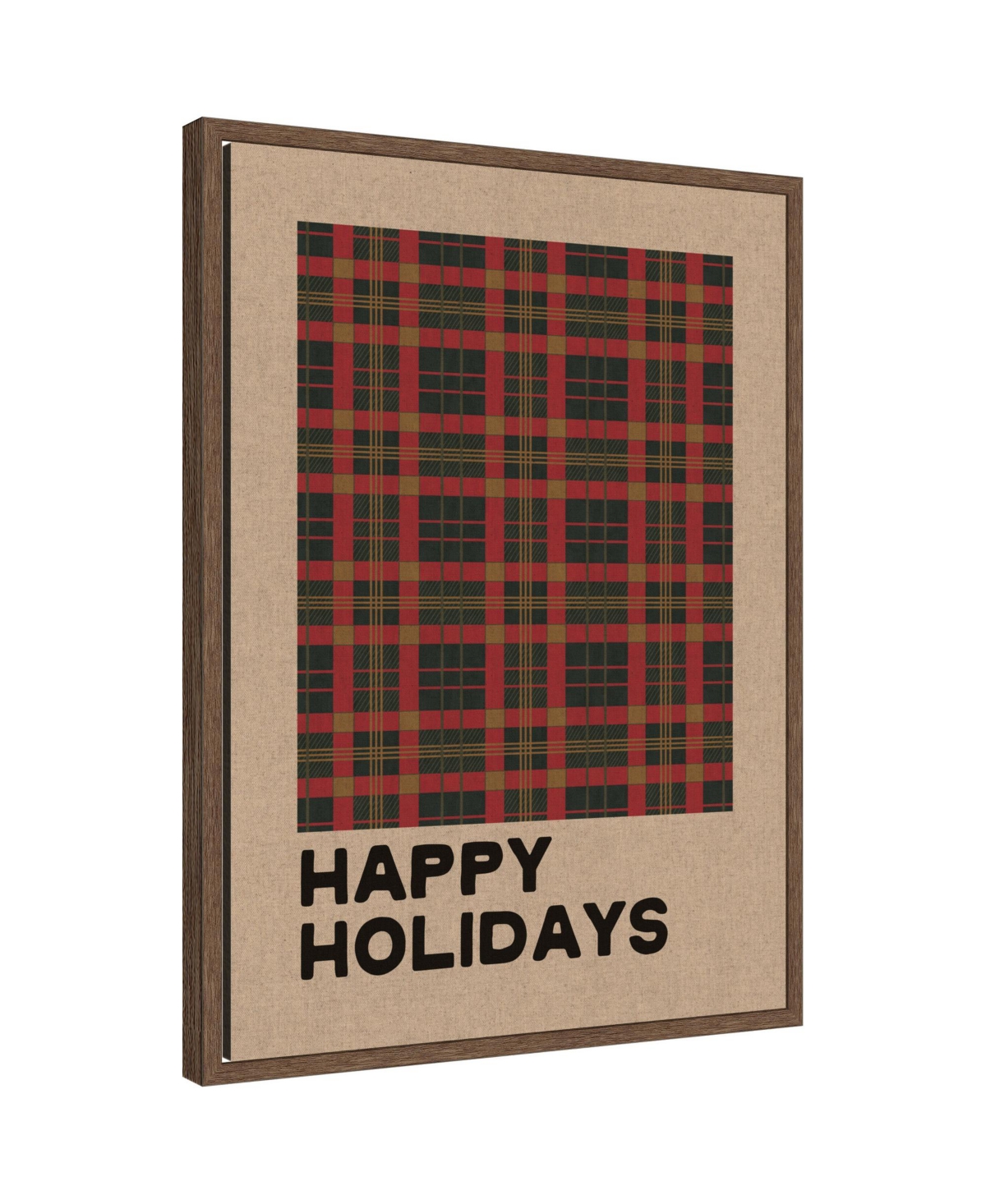 Kate and Laurel Holiday Plaid Neutral Linen by Kikiandnim Framed Canvas Wall Art Print