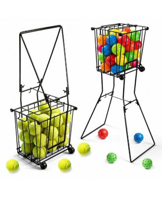 Wheeled Pickleball Tennis Ball Collector 90 Capacity Foldable Storage Caddy