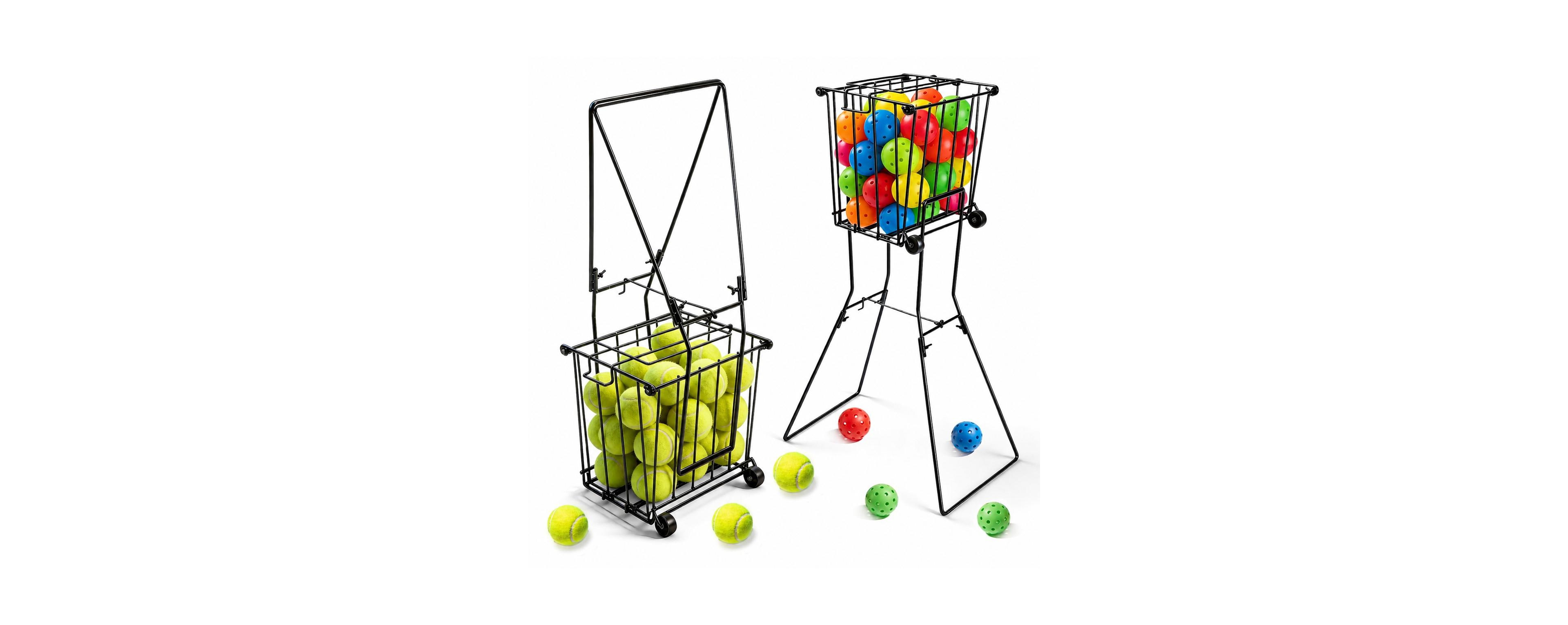 Peneyon Wheeled Pickleball Tennis Ball Collector 90 Capacity Foldable Storage Caddy