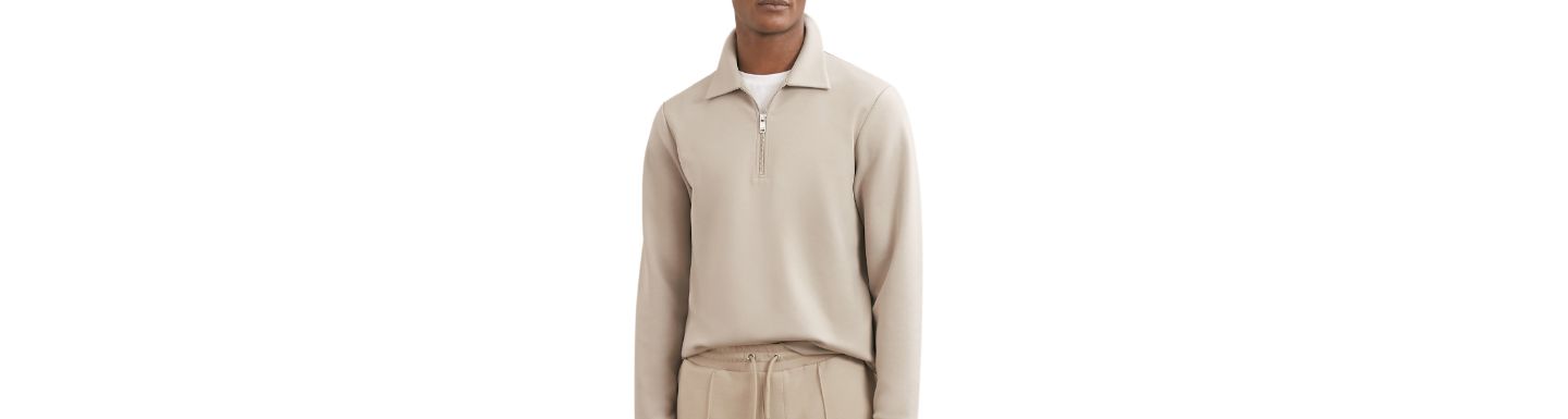 Мужская толстовка REISS Prince Premium Interlock Half-Zip Polo, цвет: Серо-бежевый — фото 1