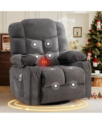 Oversized Massage Swivel Recliner with Heat, USB, and Cup Holders