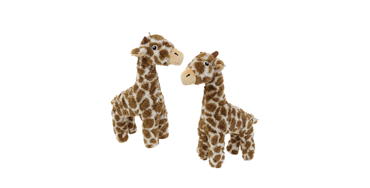 Mighty Safari Giraffe 2 Pack, Durable Plush Squeaky Dog Toy