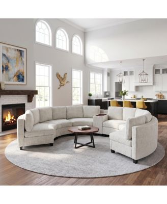 6-Seater Curved Modular Sectional Sofa with Storage and Wireless Charging