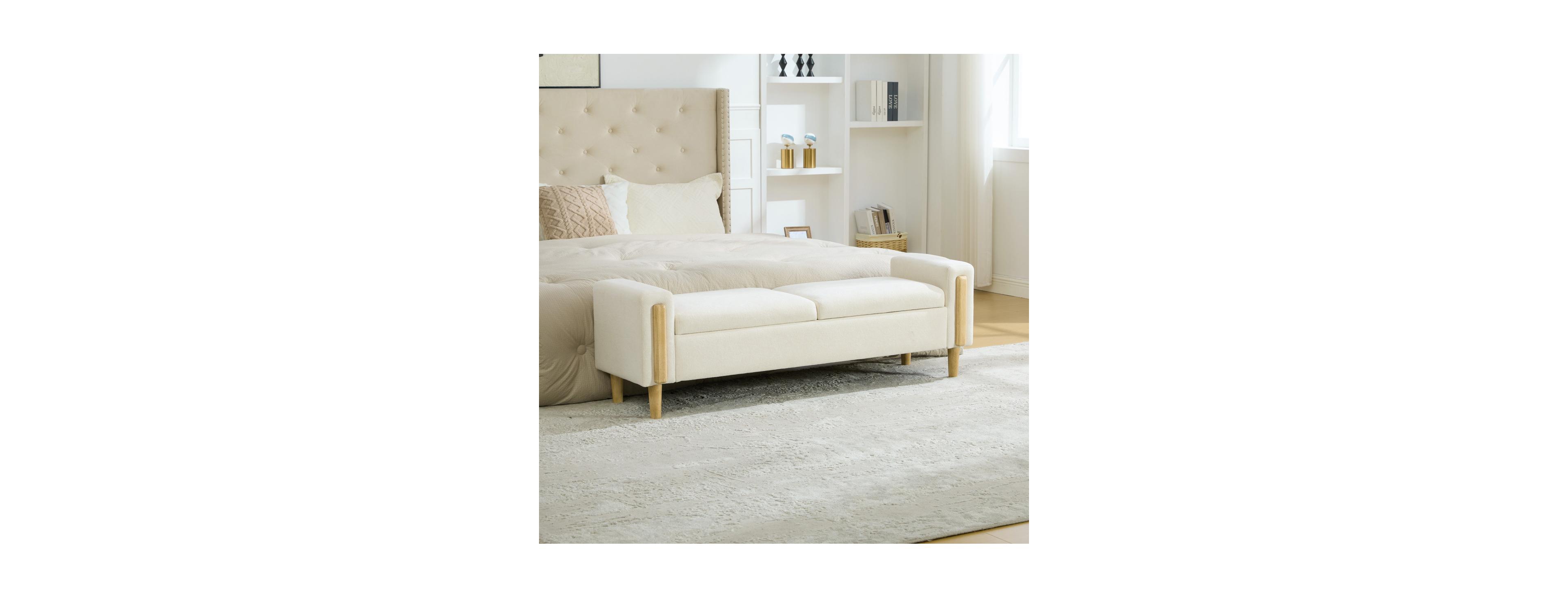 Streamdale Furniture Modern Chenille Storage Bench with Armrest and Double Lids