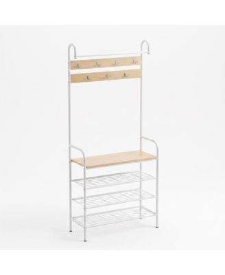 4-in-1 Hall Tree, 31.5" Coat Rack with Shoe Storage, Shelf Bench, Entryway