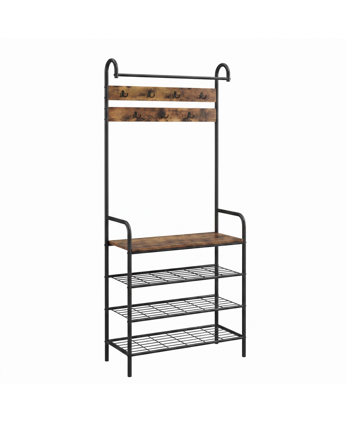 gaomon 4-in-1 Hall Tree, 31.5" Coat Rack with Shoe Storage, Shelf Bench, Entryway - Brown