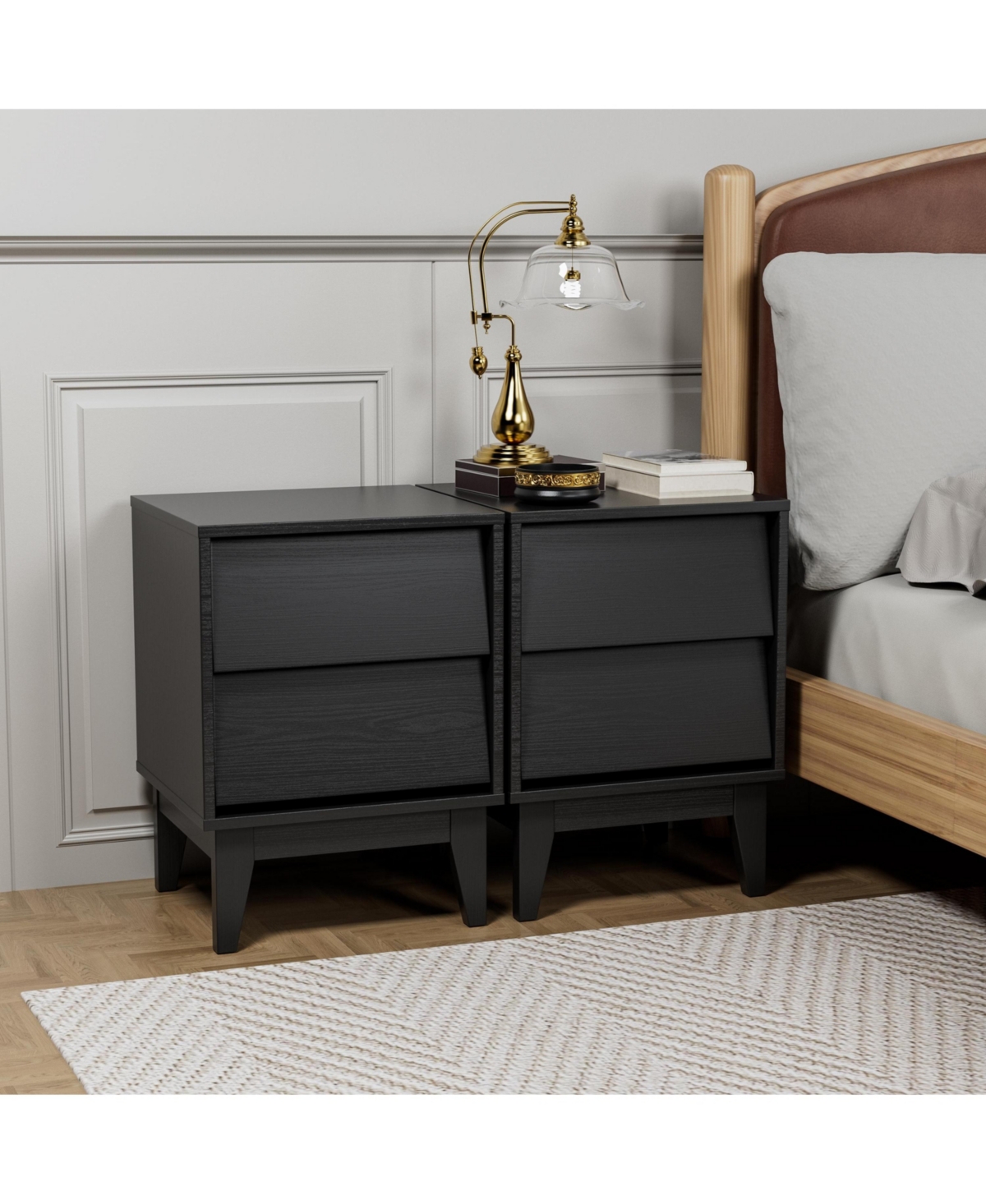 Boyel Living 2 Set Nightstands Features Vintage-style and Bevel Design, Made of Mdf, Mid Century Modern Nightstand, Night Stand for Bedroom