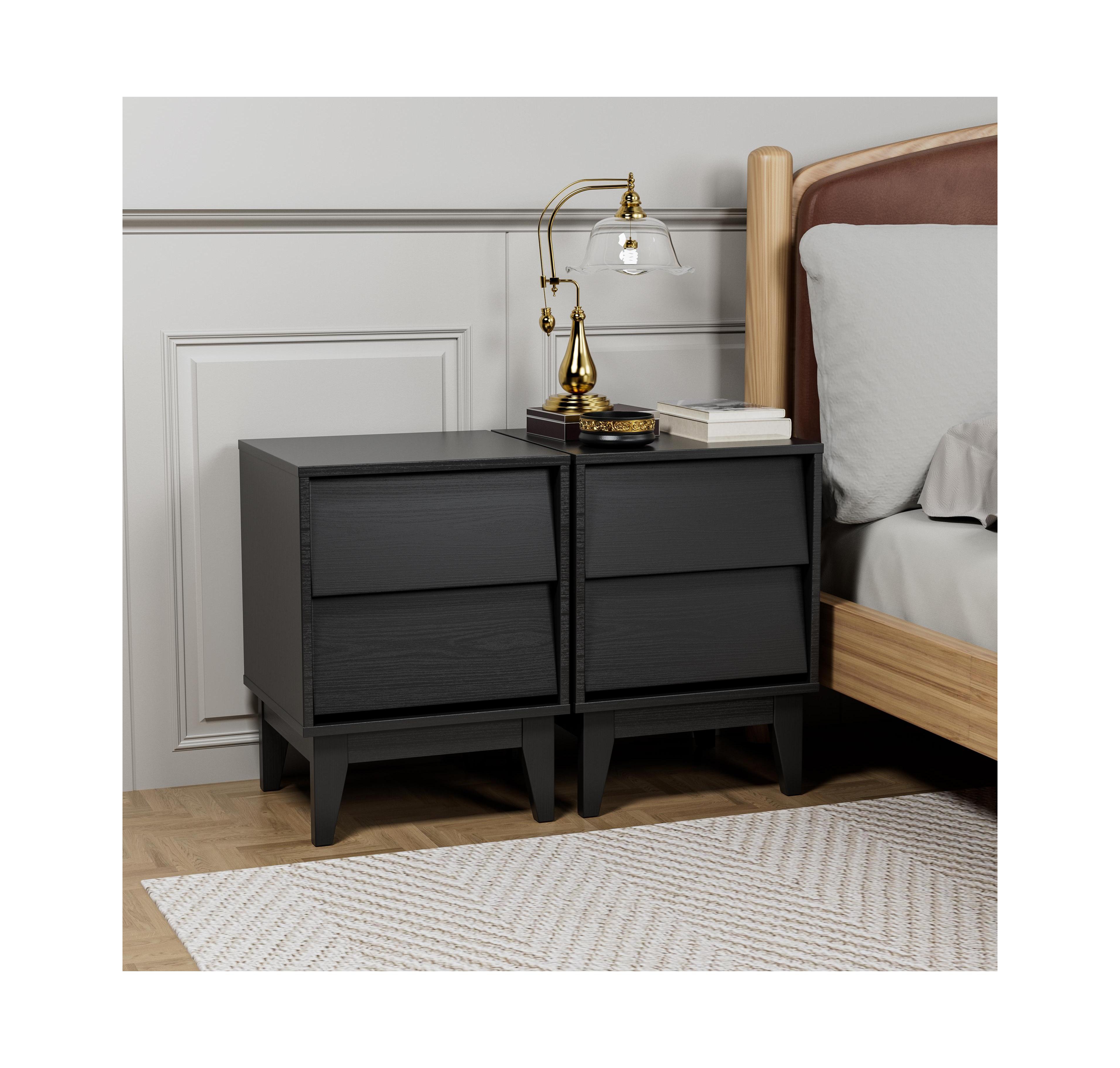 Boyel Living 2 Set Nightstands Features Vintage-style and Bevel Design, Made of Mdf, Mid Century Modern Nightstand, Night Stand for Bedroom