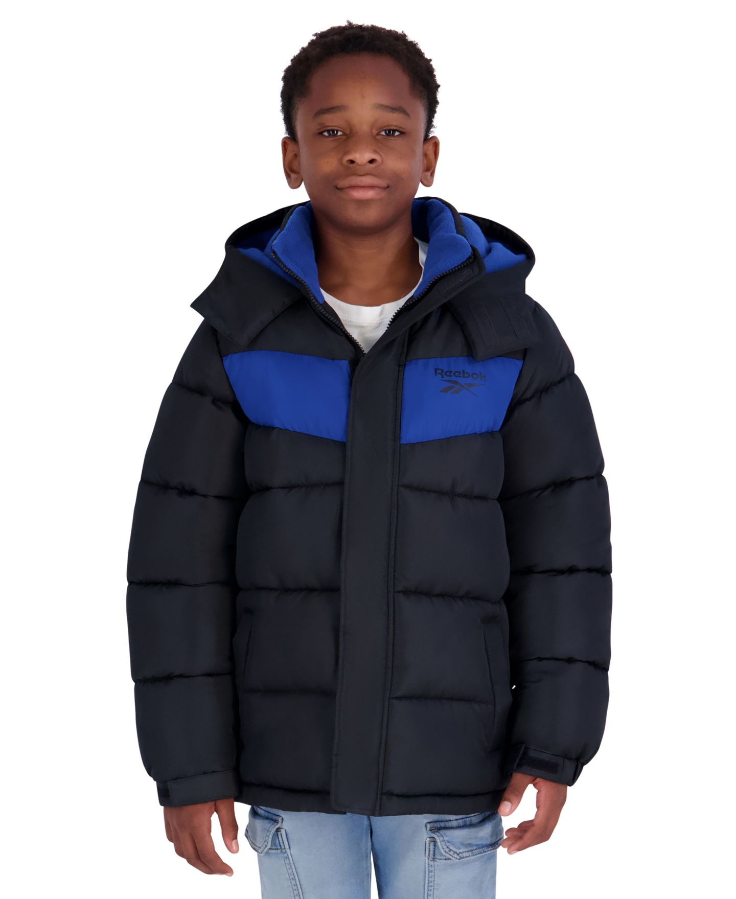 Куртка Reebok Hooded Heavyweight Puffer Jacket для мальчиков, цвет: Чёрный — фото 1