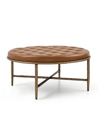 36" Modern Round Tufted Ottoman Coffee Table with Metal Base
