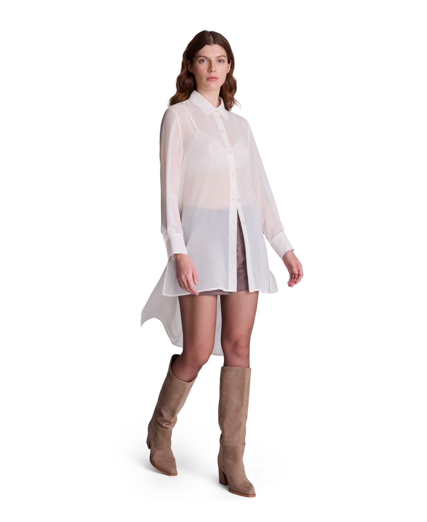 Женская блузка Kenneth Cole Long-Sleeve Chiffon High-Low Hem, цвет: Устричный — фото 3