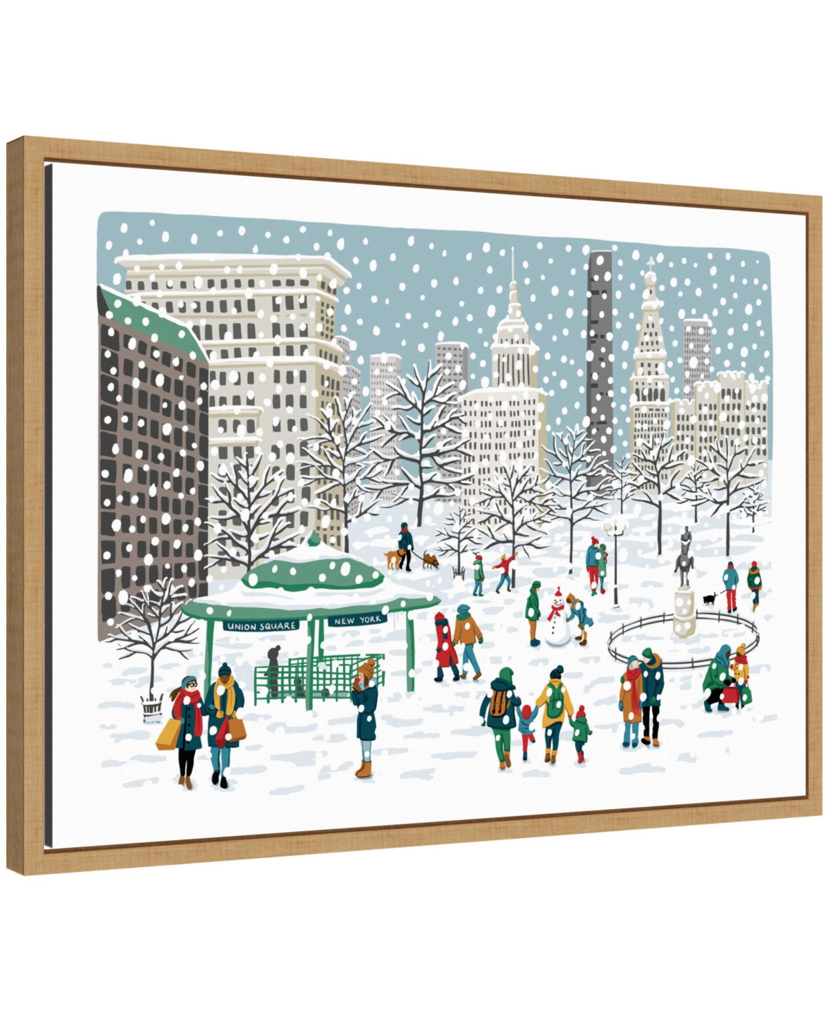 Kate and Laurel Sylvie Framed Canvas Union Square in Snow by Bex Morley Design