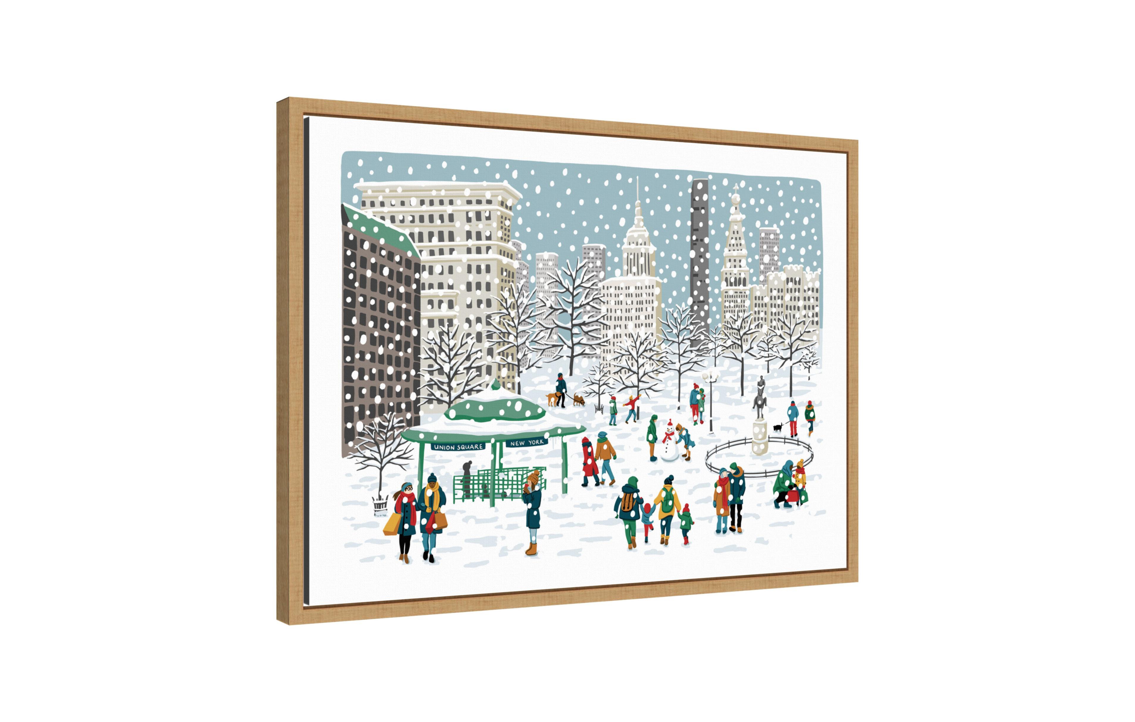 Kate and Laurel Sylvie Framed Canvas Union Square in Snow by Bex Morley Design