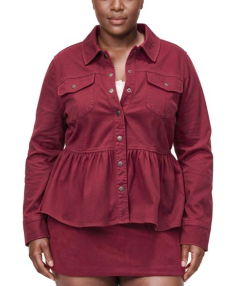 Женская куртка Torrid Plus Size Lightweight-Twill Peplum, цвет: Тёмно-бордовый