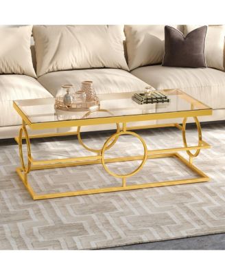 Modern Luxury Glass Coffee Table with Geometric Base